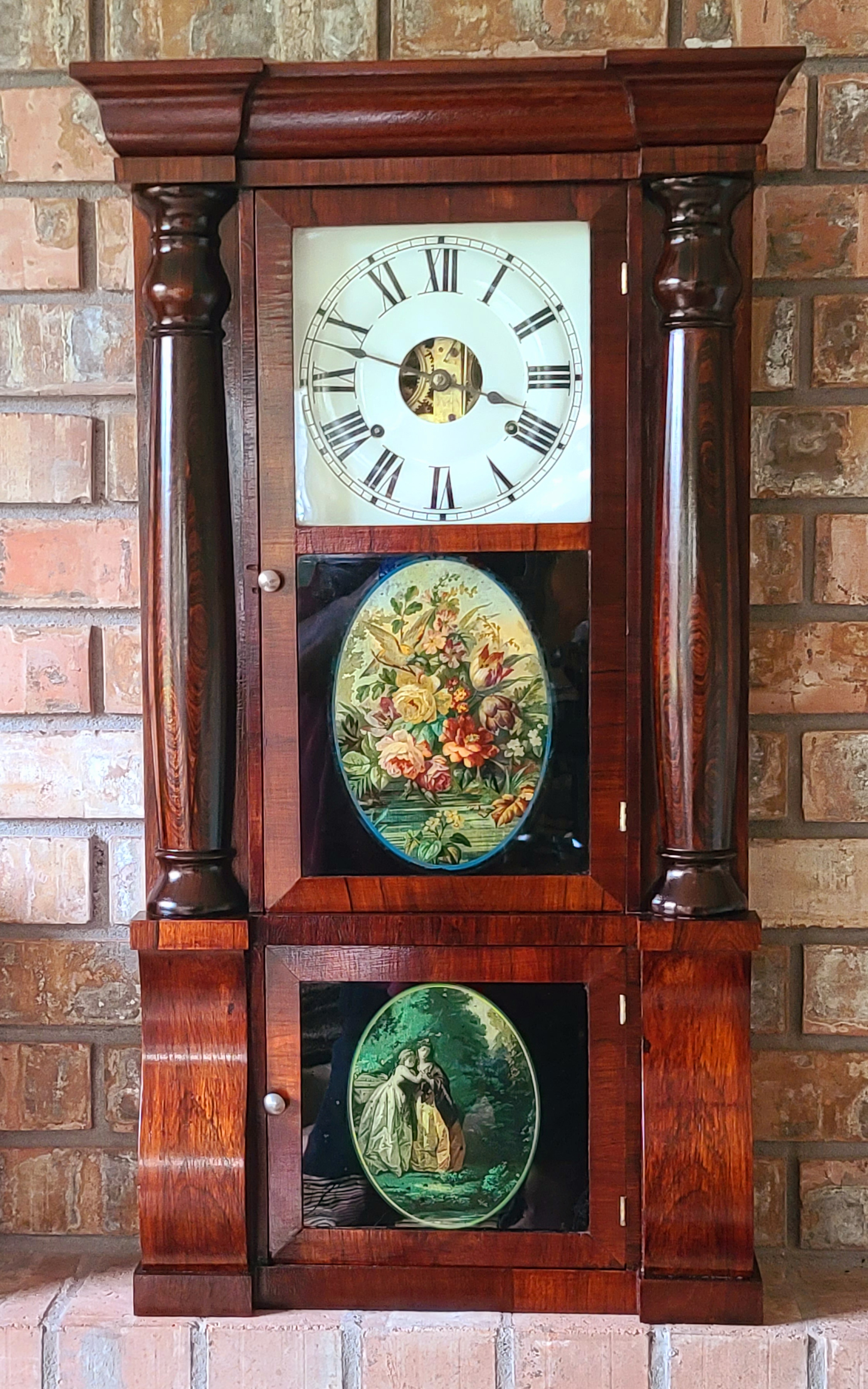 Seth Thomas Shelf Clock With Rosewood Columns & Original Reverse Glass Paintings