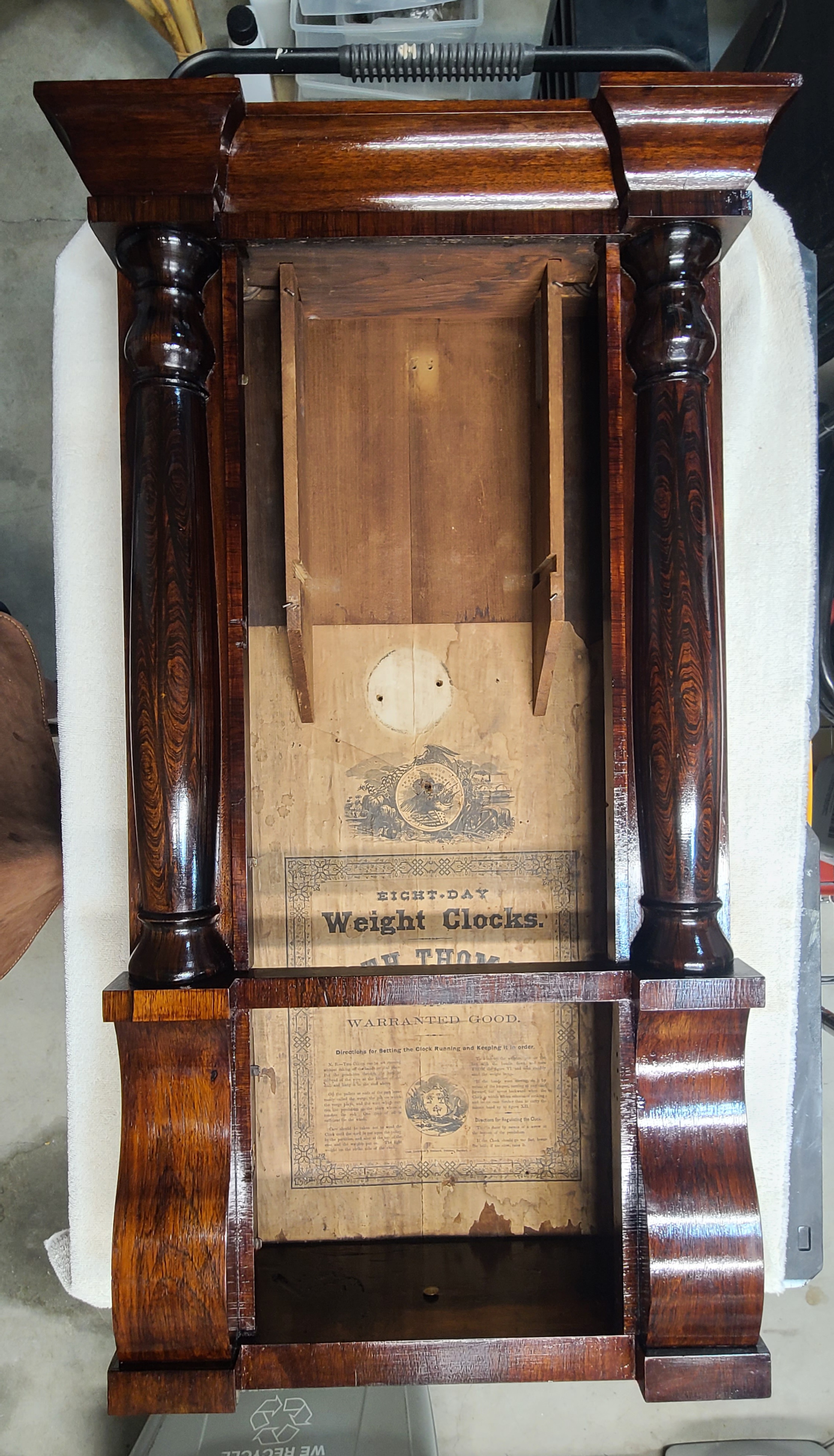 Shelf Clock With Rosewood Columns & Original Reverse Glass Paintings
